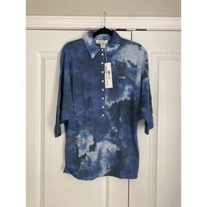 Lacoste Malandrino Polo Shirt Womens Large Blue Tie Dye Sleeve Batwing Preppy